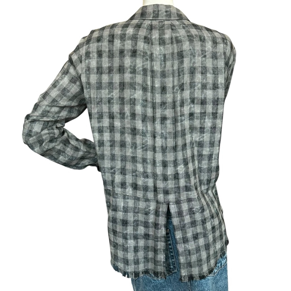Anthropologie Cloth & Stone Green Black Plaid Raw Hem Stonewashed Blouse Medium - Picture 5 of 8